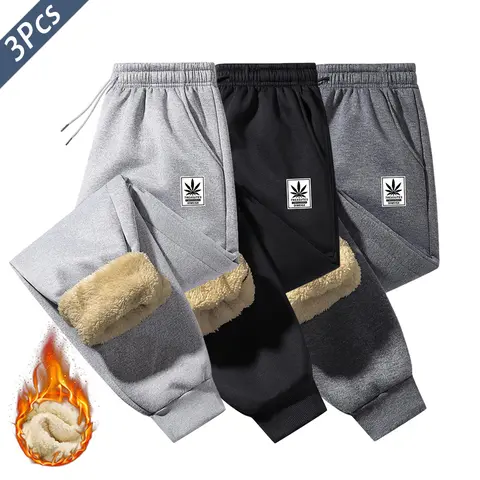 3 Pack Men's Thick Warm Winter Pants - Fleece Lined Cold Weather Sweatpants Ideal for Extreme Cold, Gym, Outdoors & Home - Christmas Gift Idea for Him, Athletic Pants for Men, Mens Workout Pants,sohochic