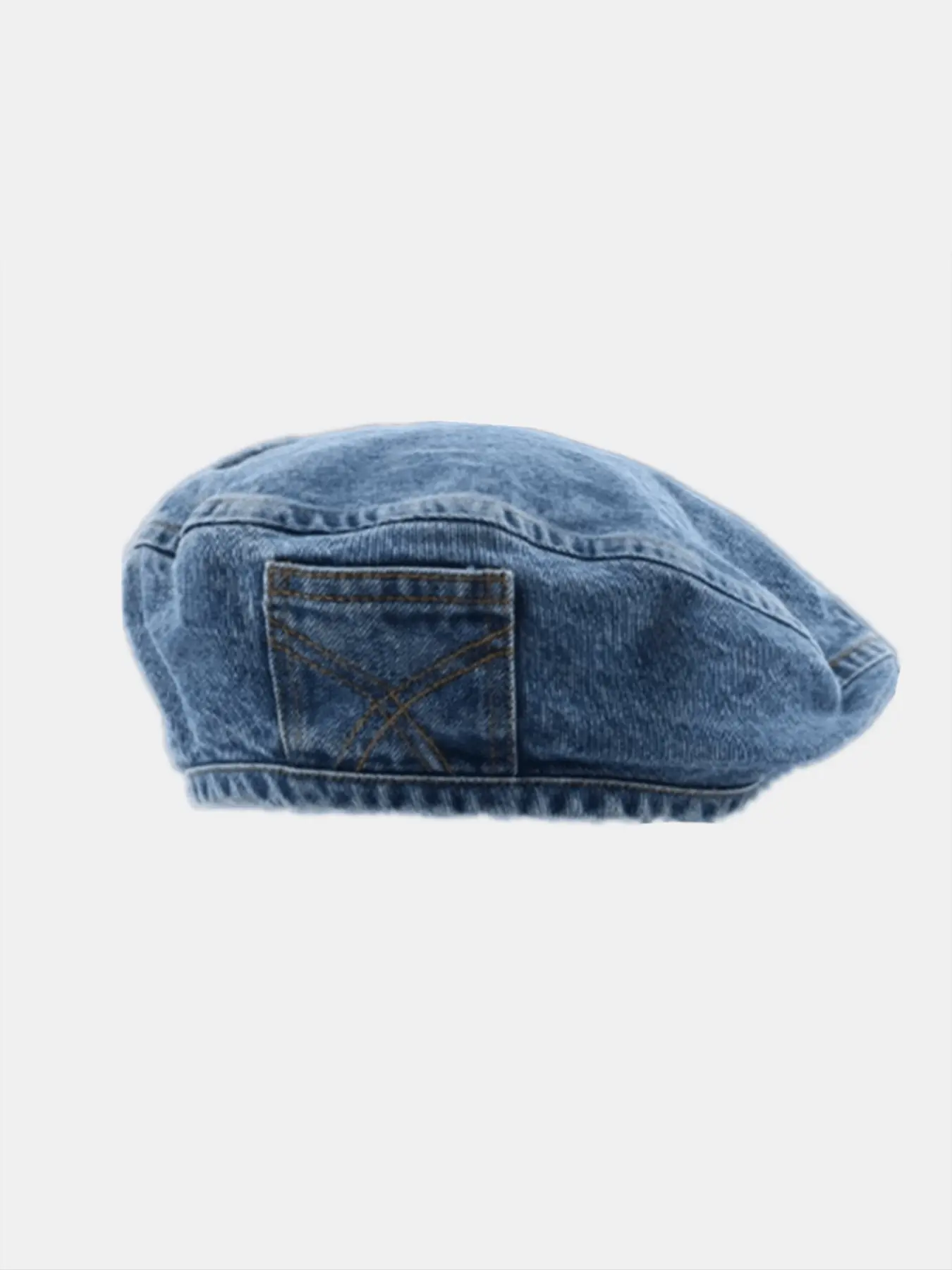 American Vintage Washed Denim Beret, Unique Pocket Patch Design, Loose-Fit Retro Casual Street Cap, Face Flattering for All Season Wear Fashionable Hats