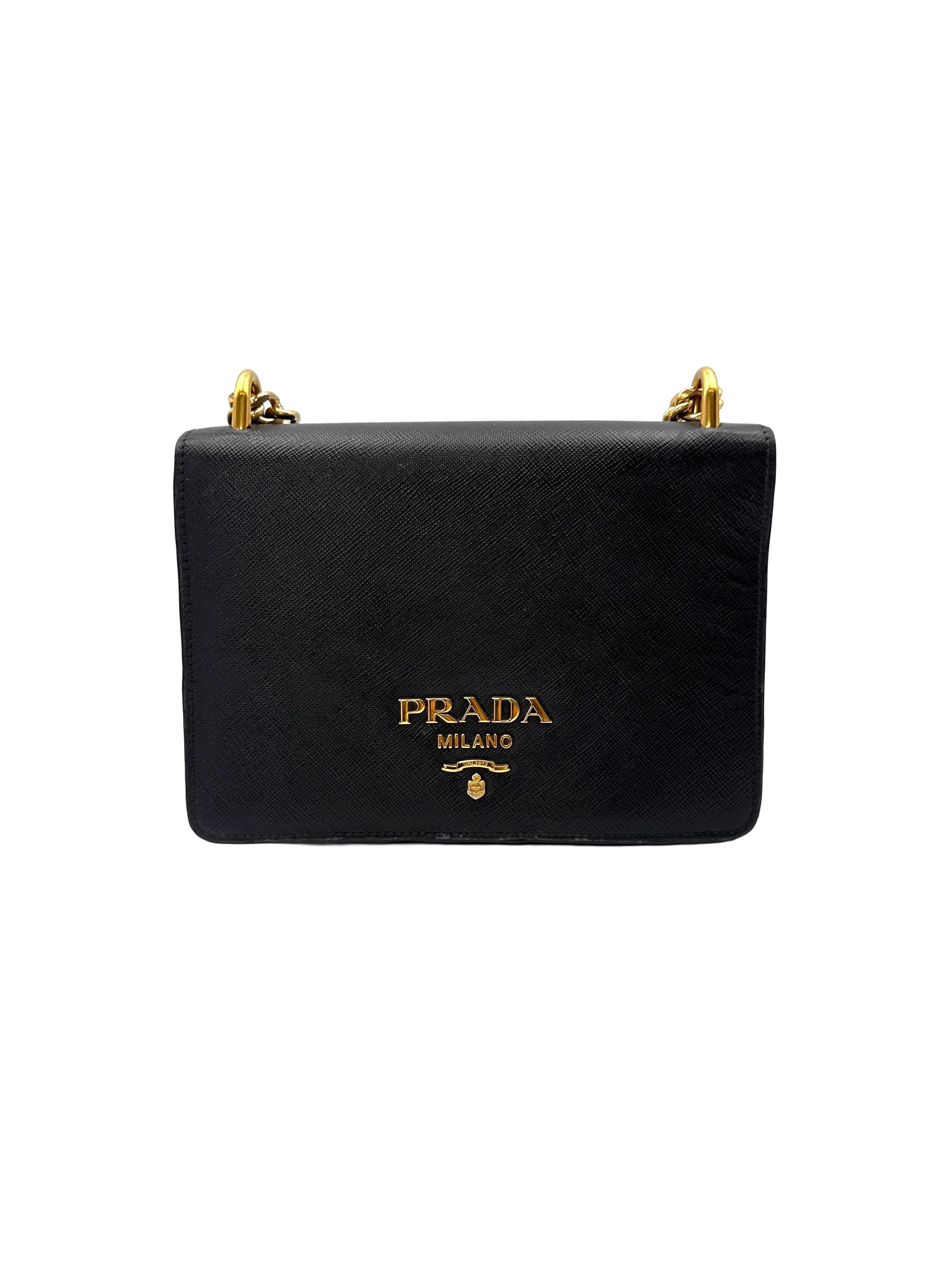 Pre-owned PRADA Leather Shoulder Bags Black Saffiano Chain Shoulder BagPR508
