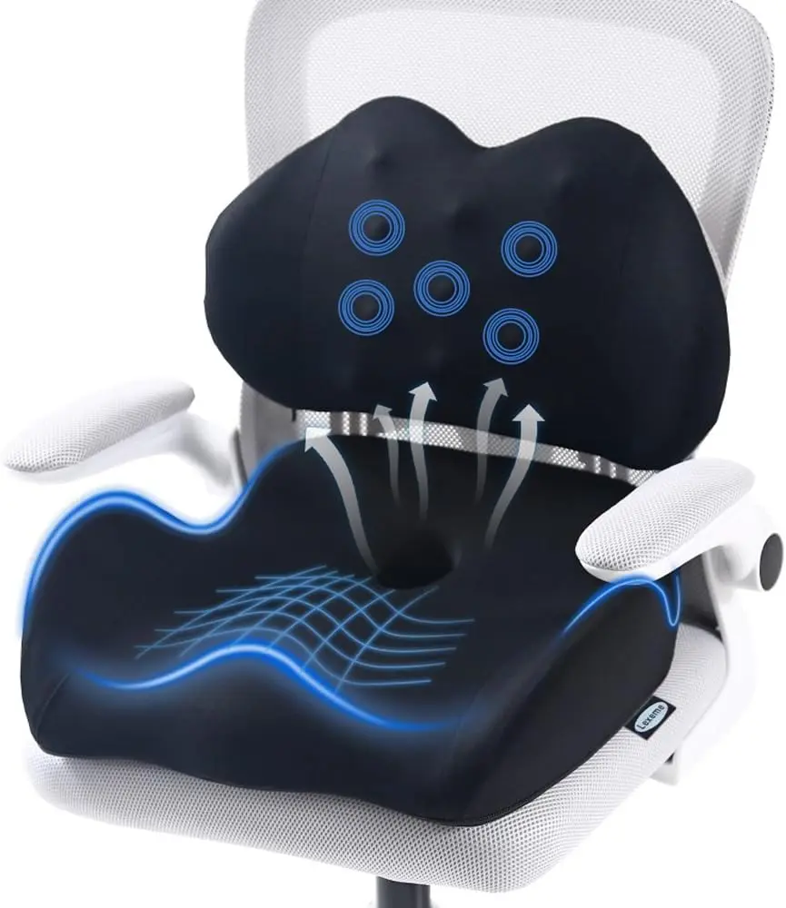 X Large Memory Foam Seat Cushion Lumbar Support Pillow for Sciatica & Tailbone Pressure Relief Coccyx Pad for Office Chair, Car,Wheelchair,Home,Office