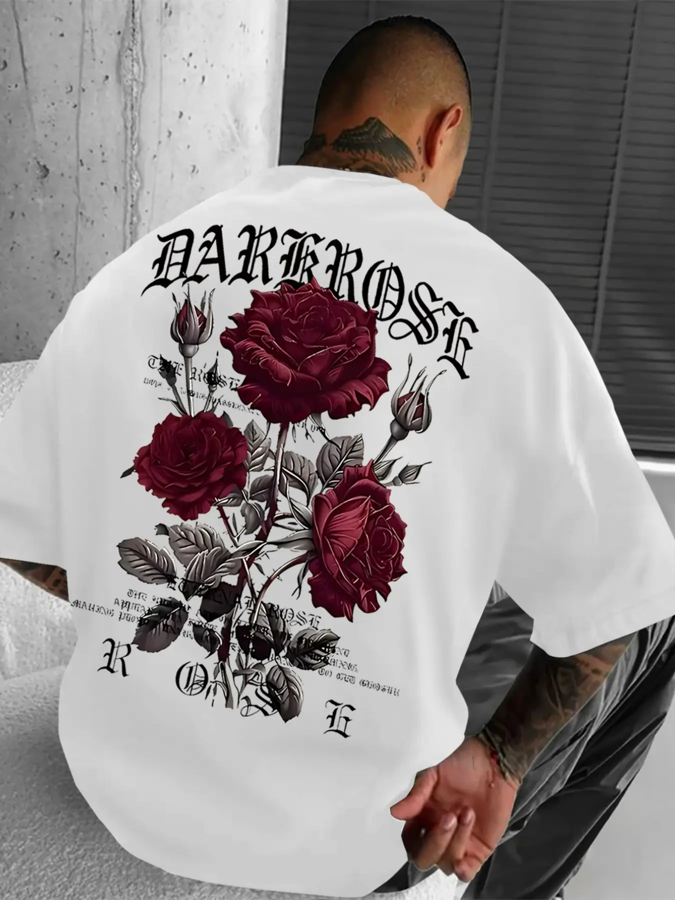 1pc Men's Romantic Aesthetic T-Shirt Vintage Rose Floral Graphic Print Dropped Shoulder Boxy Fit CleanFit Style Short Sleeve Tee Top For Daily Outfits