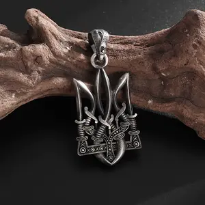 JEWEL-LUX - Retro Neptune Poseidon Trident Necklace Ukraine National Emblem Pendant Men\\\\\\'s Fashion Cool Trendy Jewelry Accessories