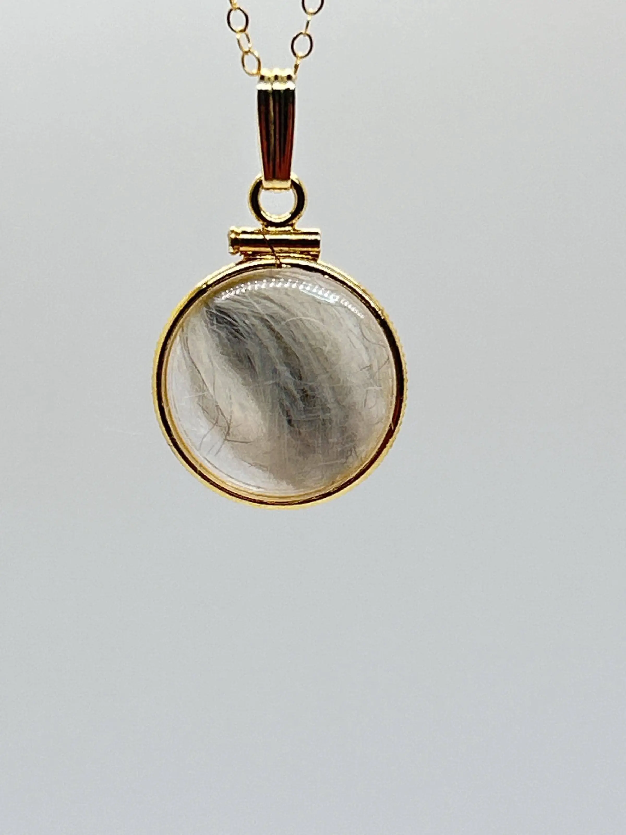 Solid 14k gold empty 16.5mm  handmade pet memorial fur or hair locket w/ free  small  screw driver dog or cat fur keepsake.