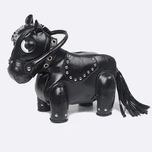 UNIQUE SHAPED DONKEY HANDBAG with Studded Detail and Tassel Accent Black Design