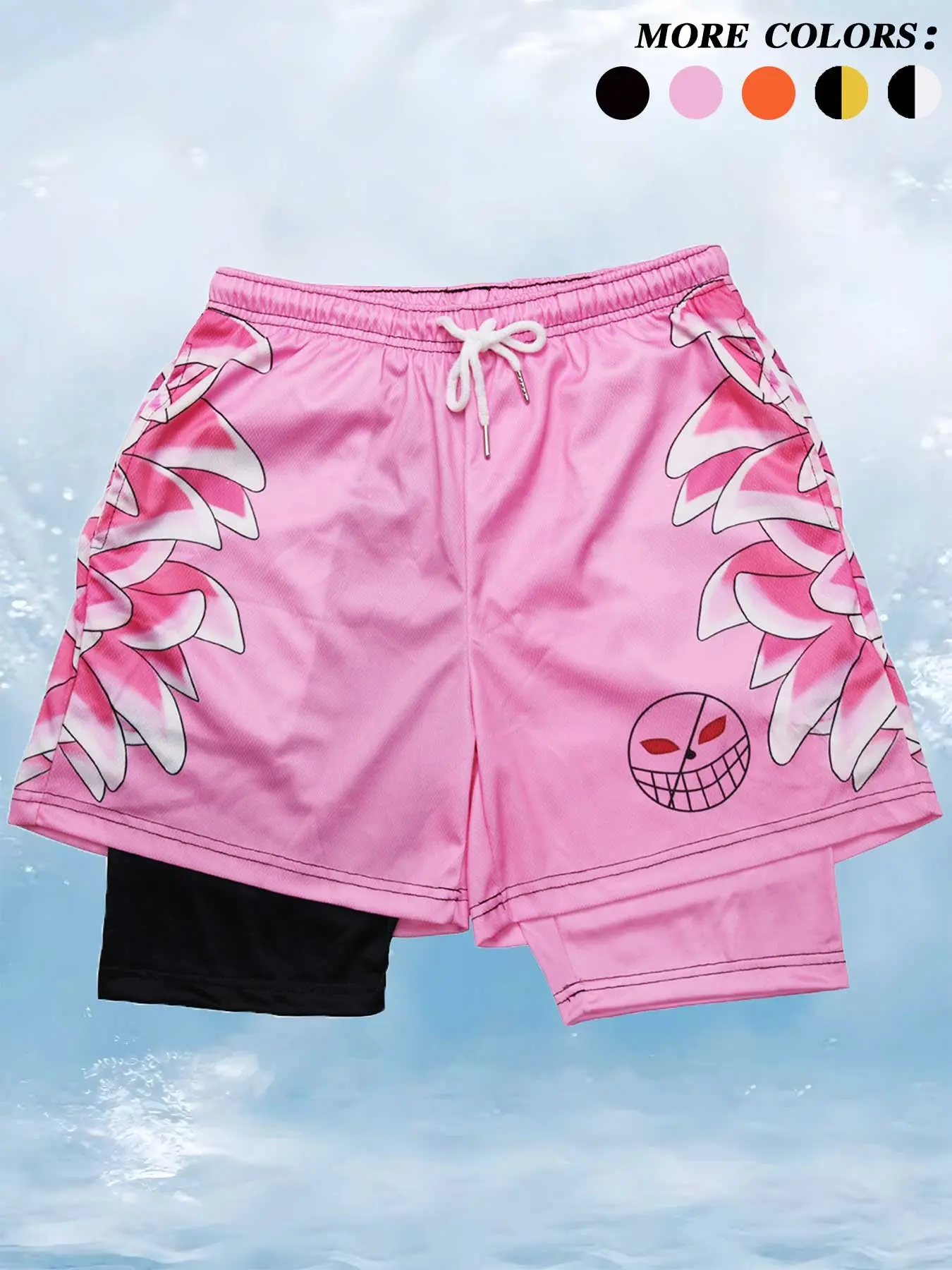 Men's Colorblock & Cartoon Print Drawstring Waist 2-in-1 Sports Shorts, Streetwear, Gym Shorts, Athletic Shorts, Quick-Dry Breathable Fabric, Regular-Fit Sporty Pocket Track Bottoms, Men's Sports Clothes for Summer