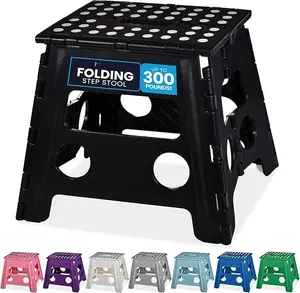Folding Lightweight Step Stool - Black 13 Inch - Sturdy for Adults & Kids - Easy to Open - Ideal for Kitchen, Bathroom, or Bedroom - Up to 300 lbs Capacity