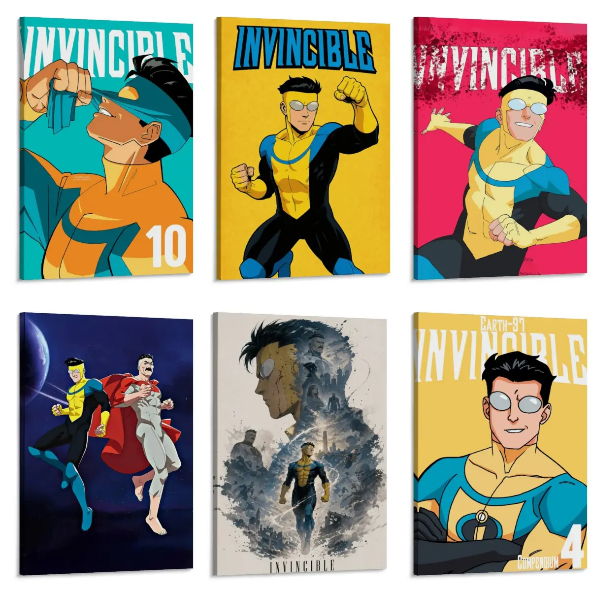 Invincible Superhero Canvas Wall Art | Mark Grayson Epic Comic Hero Poster Set | High-Impact Action Battle Scene Decor | Modern Living Room Bedroom Game Room Wall Art | Cinematic Pop Culture Artwork | TikTok Trending Gift Idea