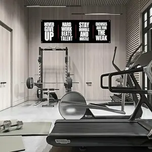 Inspirational Gym Banner 71x24" – Never Give Up – Workout Flag with Brass Grommets for Garage or Home Gym Decor