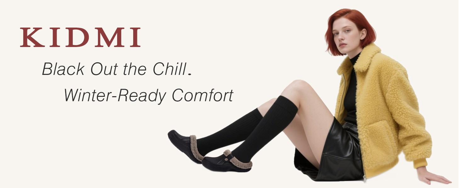 KIDMI Women's Waterproof Fur Lined Clogs Slippers for Indoor & Outdoor Use, Fuzzy Comfortable Garden Shoes Winter Men Cotton Shoes
