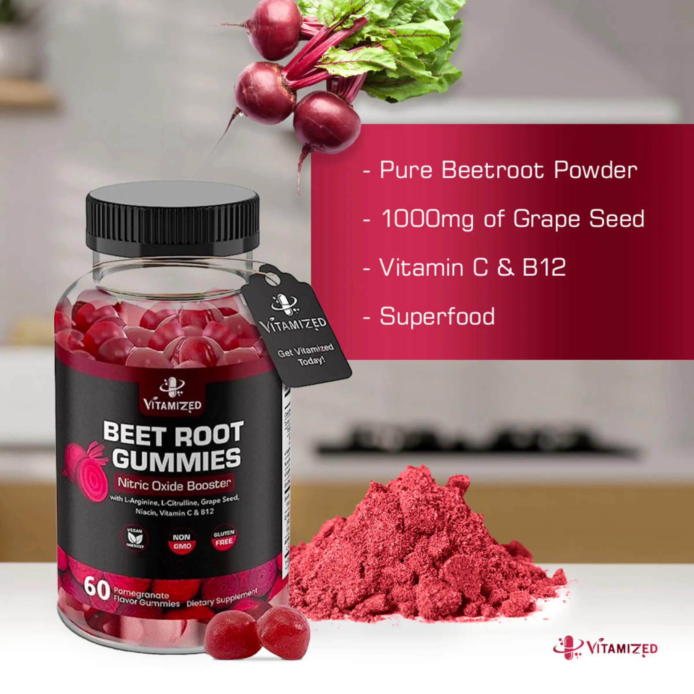 Natural Beetroot Gummies 1000mg - Pomegranate Flavor - TikTok Shop