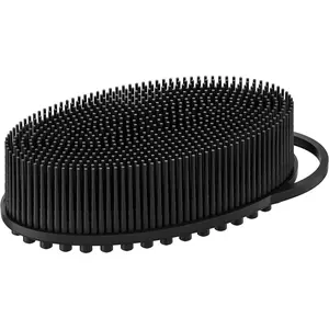 Exfoliating Silicone Body Scrubber for Shower and Bath - Soft, Lathers Well, Long Lasting - Black with Loop