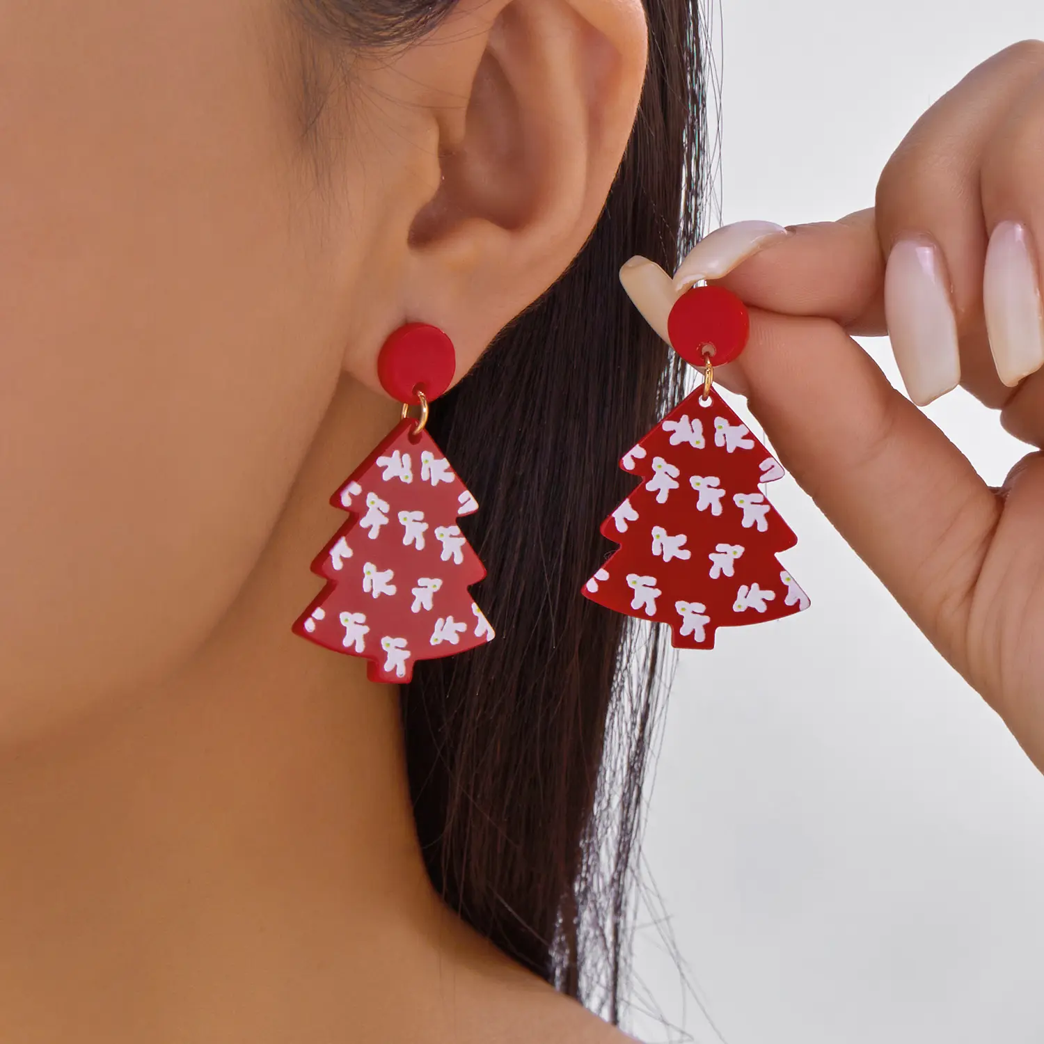 Creative Red Christmas Tree Cute Rabbit Print Dangle Earrings For Women Acrylic Santa Claus Snowman Cute Earring Party Jewelry
