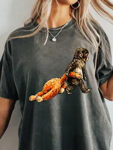Punch Monkey Graphic Tee Cute Baby Monkey With Plush Toy Sweatshirt Viral Tiktok Monkey Shirt For Both Men And Women Shortsleeve