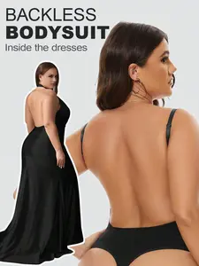 VYNCE 1pc Plus Size Women Lingerie Bodysuit, Seamless Backless Slimming Thong Body Shaper, Sexy Summer Dress Undergarment