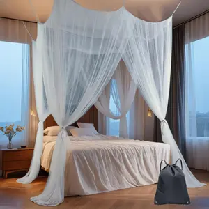Net, White Bed, Bed Curtains Bed Drapes for Single & Beds – Mesh Bed Cover with 4 Openings, Carry Bag – for Bedroom, Camping & Travel