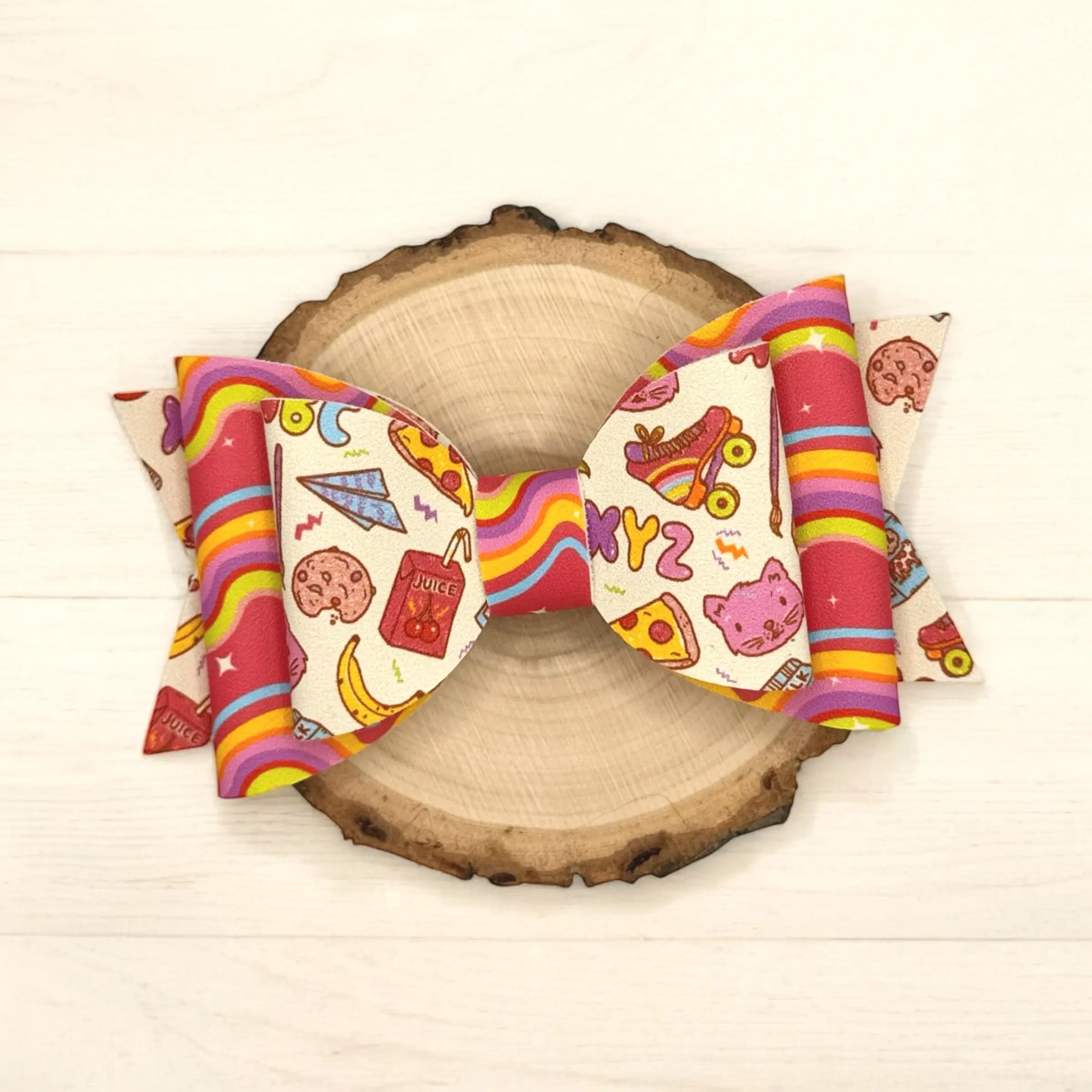 Retro School Icons | Large Stacked Faux Leather Hair Bow