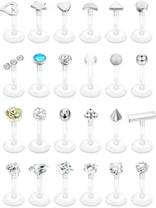 24Pcs Medusa Lip Piercing Jewellery 16G Labret Studs Plastic Clear Acrylic Tragus Helix Cartilage Conch Earrings Bioflex Jewellery Lip Bars Push in Nose Stud Piercing Retainers Flat Back Side Labret Jewelry