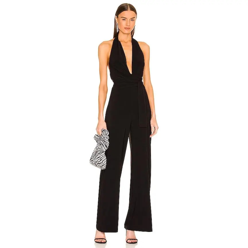 Norma Kamali Halter Wrap Straight Leg Jumpsuit in Black