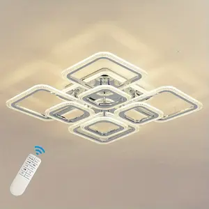 Modern Recessed 8 Light Rectangular LED Ceiling Light With Dimmable Remote Control For Living Room, Bedroom, Dining Room