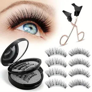 2/4-Pairs Magnetic Eyelash Kit - Natural Look 3D False Lashes with Dual Magnets, Includes Applicator Tweezers (Styles: KS01+KS04) Eye Makeup Supplies