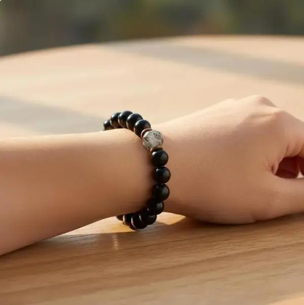 Unisex Adjustable Obsidian & Black Tourmaline Healing Crystal Bead Bracelet - Casual Protection & Manifestation Jewelry, Father's Day Gift, Black Grounding Stone Accessory for Men & Women