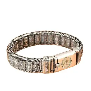 Handmade Braided Prayer Wheel Bracelet Retro Six Word Mantra Chain Buddhist Spiritual Jewelry for Men Women Daily Wear Meditation Accessory