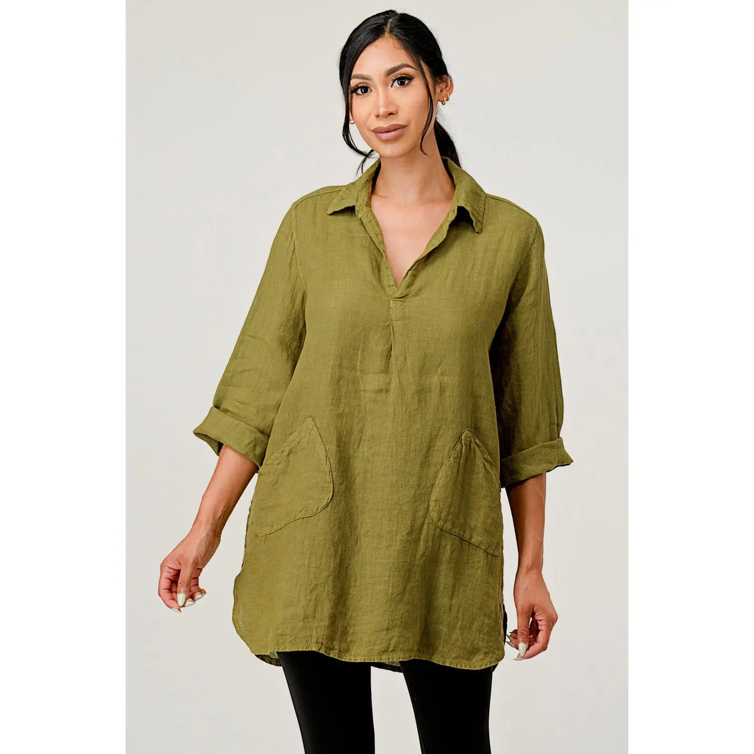 Wide Collar Shanon Linen Tunic W pockets