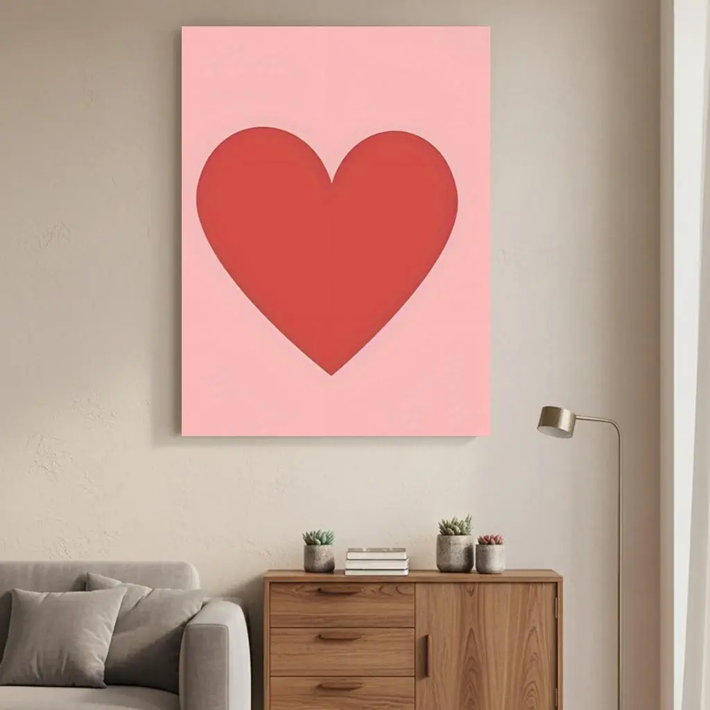 Framed 1pc Wooden Framed red heart Canvas    High quality Wall Art Prints Poster Direct hanging Wall Picture Decor for Home Gifts, valentinc'S day, Spring Festival, room decor, living room, bathroom, bedroom
