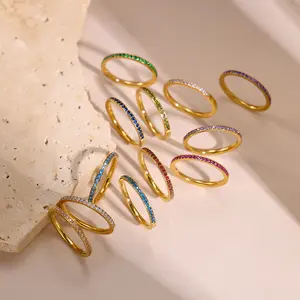 Birthstone Jewelry for December 2026 New Trendy Micro Zirconia 18K Gold Plated Stainless Steel Open Ring for Daily Wear Gift, Stainless Steel Jewelry, Micro Stones