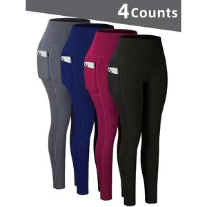 4-Pack Women's High Waist Yoga Pants with Pockets,baggy legging fit,grey leggings in the summer,Tummy Control Workout Running Yoga Leggings,shaping leggings,butt lifting legging SpringStatements