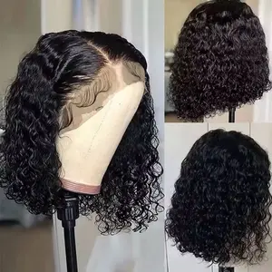 210 Density Remy Water Wave Curly Short Bob Wig Deep Wave 13x4 Lace Front 100% Human Hair Wigs