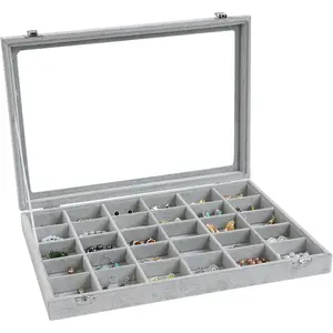 30 Grid  Organizer   Box  Tray with Clear Lid Storage Case  Display Stackable Removable (30 Grid)