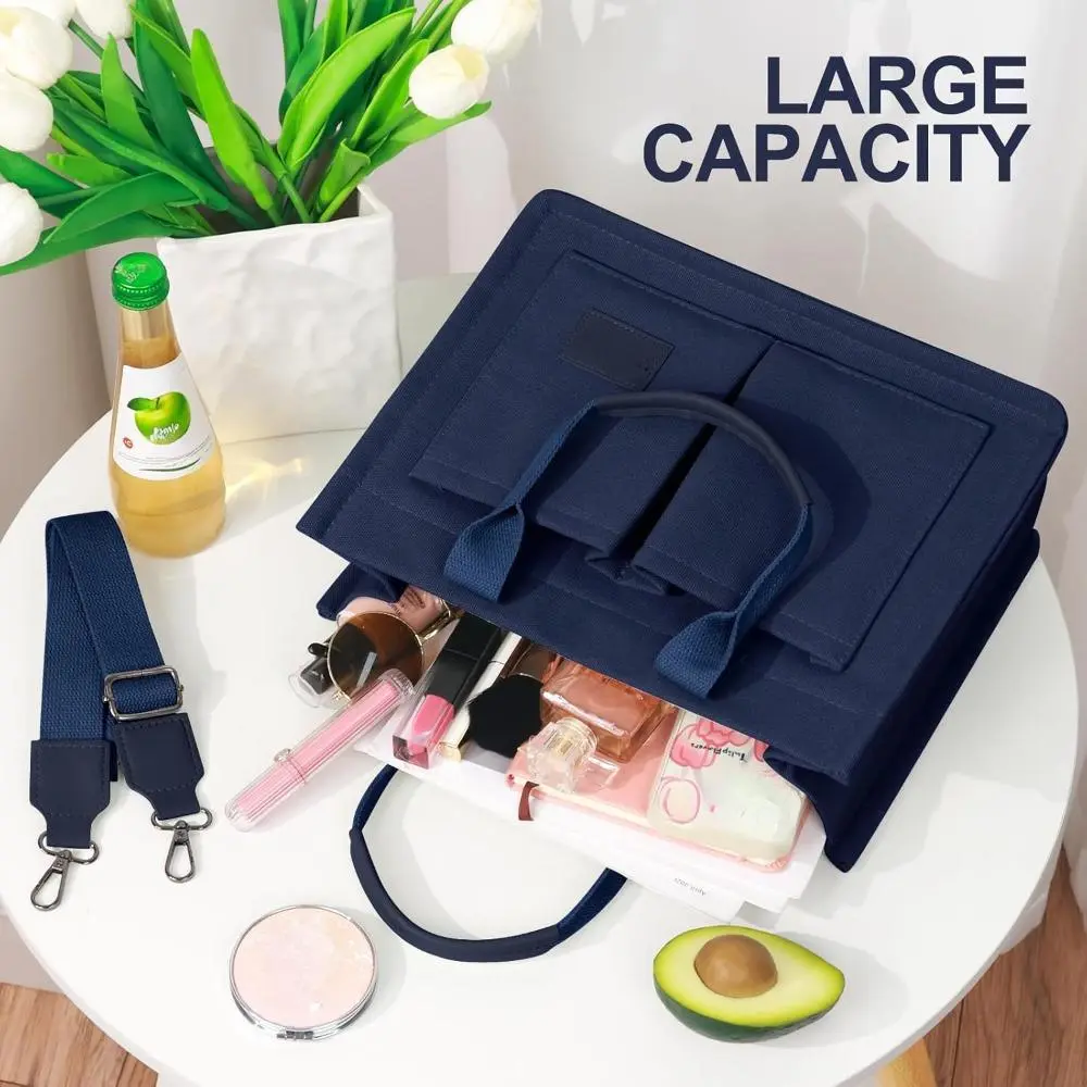 Large Capacity Multi-Pocket Tote Bag with Adjustable Crossbody/Handheld Strap, Wrist Strap & Button Closure - // Handbag for Work, Travel, Shopping - Casual Durable Handheld Bag