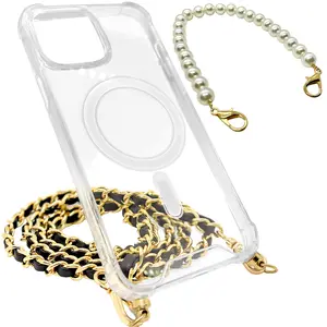 APORIA - MagSafe Clear Case with two straps for iPhone 16/15/14/13/12 (Crossbody + Pearl Wristlet)