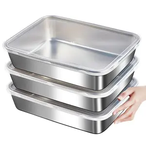 Stainless Steel Food Storage Container with Lid, Square Baking Pan, Food Preserving Container for Freezer & Oven, Kitchen Utensils & Gadgets, Nestable Bakeware