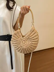 Handmade Woven Beach Bag, Seashell Crossbody Shoulder Bag, Perfect for Beach Vacations, Commuting, and Dining Out