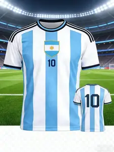 Argentine national team's 10th jersey for home matches, retro blue and white striped 10th jersey for fans, men's team football uniform, Sports Top, Sports Clothing