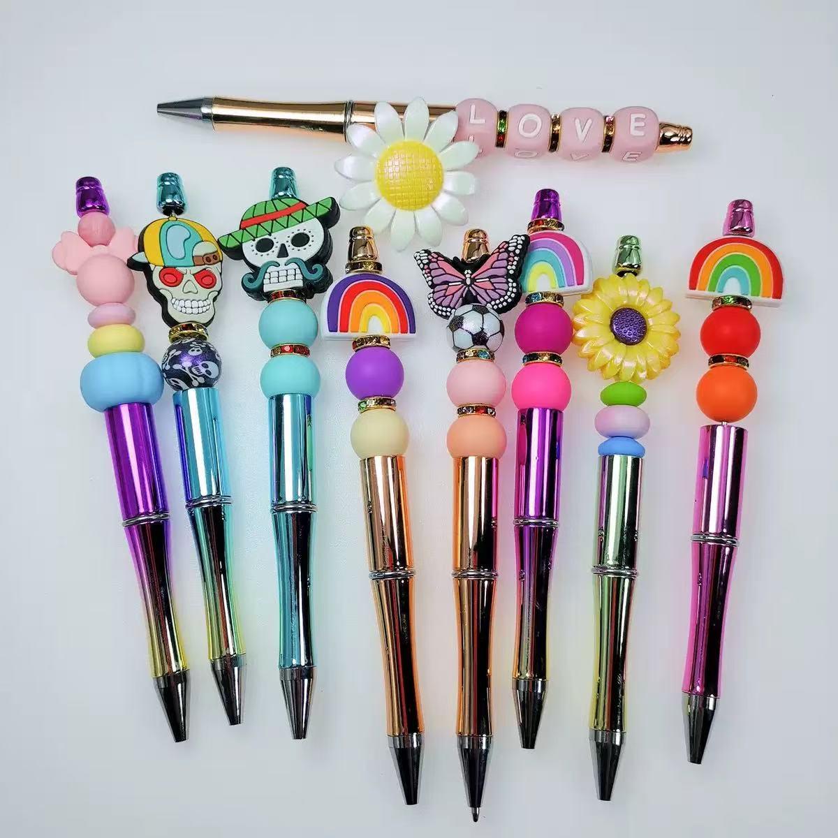 13Pcs DIY Beaded Pen Set Comfort Grip Smooth Writing Pens for Journaling Drawing Crafts with Fun Designs