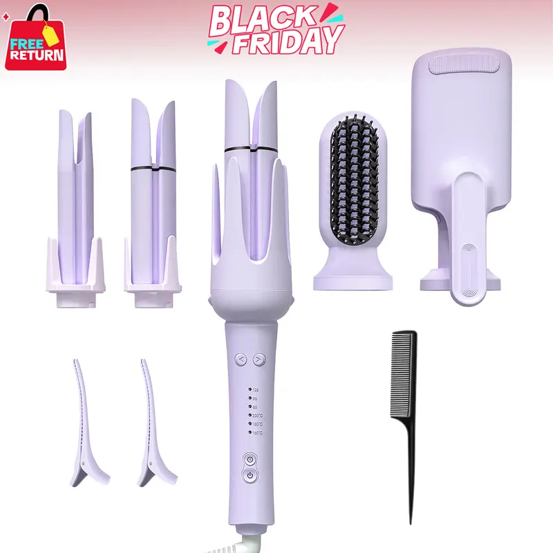5 in 1 Curling Iron Hair,self curling iron - Beach Waves Curling Wand, Flat Iron Hair Straightener,Ionic Deep Waver Hair Curler Tool, Women Gifts,TikTokShopBlackFriday