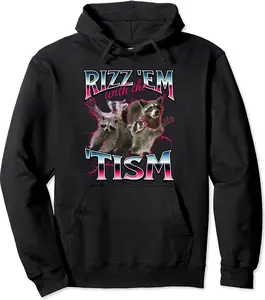 Autism Funny Rizz Em With The Tism Meme Autistic Racoon Pullover Hoodie, Unisex Cotton Blend Hoodies