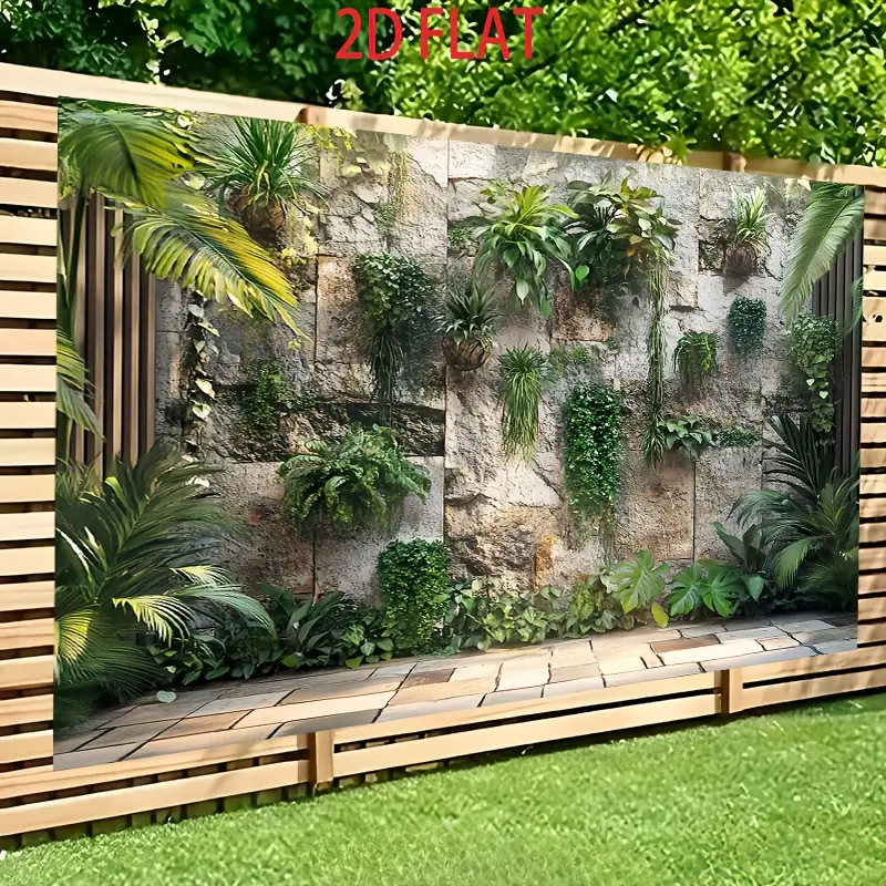 Green Wall Garden Backdrop Tropical Plant Wall Backdrop Jungle Stone Texture Background Cloth Nature Tapestry Wall Hanging Photography Background Polyester Fiber Studio Live Streaming Event Party Home Decor Studio Prop