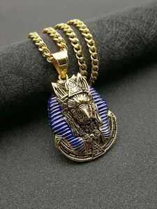 Titanium Steel Gold Plated Vintage Egyptian Anubis Pendant Necklace, Elegant Jewelry for Women, Perfect Gift Idea