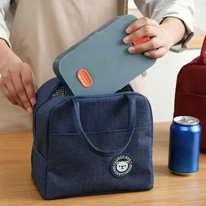 Portable Lunch Bag, 1 Count Lunch Box with Handle, Thermal Insulated Canvas Tote Pouch, Kids School Bento Box, Portable Dinner Container, Picnic Food Storage, Durable Lunch Bags, Reusable Lunch Bag