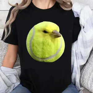 100 Percent Cotton Yellow Bird Tennis Ball Pattern T-Shirt