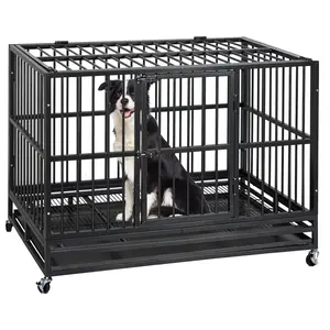 Heavy Duty Large Dog Crate - Steel Kennel with Wheels, Double Doors, Secure Lock, Removable Tray, Waterproof UV Roof, Escape Proof Cage for Indoor & Outdoor Use, Ideal for Large Dogs and Pets