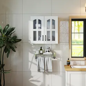 Wall Cabinet Glass door Display Wall Mounted Cabinet Floating Cabinet with inadjustable Shelves for Kitchen Bathroom Living Room