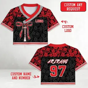 Custom Hanbok Style Floral Jersey, Personalized Korean Norigae Tassel Crop Top, Custom Name Number Fan Jersey, Kpop Concert Outfit Gift
