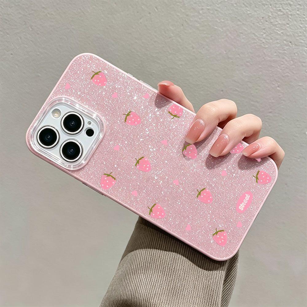 Glitter Strawberry iPhone Case iPhone 17 16 15 14 13 Promax Pro Air Plus,Shockproof & Durable Protective Case Kawaii Strawberry Glitter Phone Case beautiful phone protection case