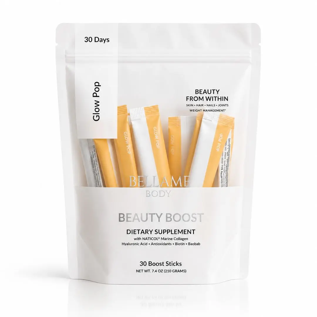 BELLAME Beauty Boost Collagen | Marine + Bovine Collagen Peptides | Skin, Hair + Nail Support | 30 Boost Sticks