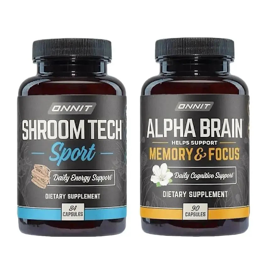 Onnit Alpha Brain 90ct + Shroom Tech Sport 84ct Bundle | Nootropic Stack for Focus, Energy Performance | Caffeine Free Brain & Body Boost | Fitness Health Edible Healthcare Dietary Supplement